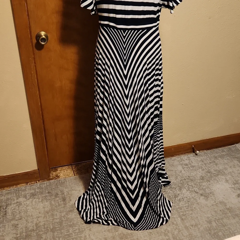 BANANA REPUBLIC: Navy & White Striped Maxi Dress Size L - Picture 4 of 9